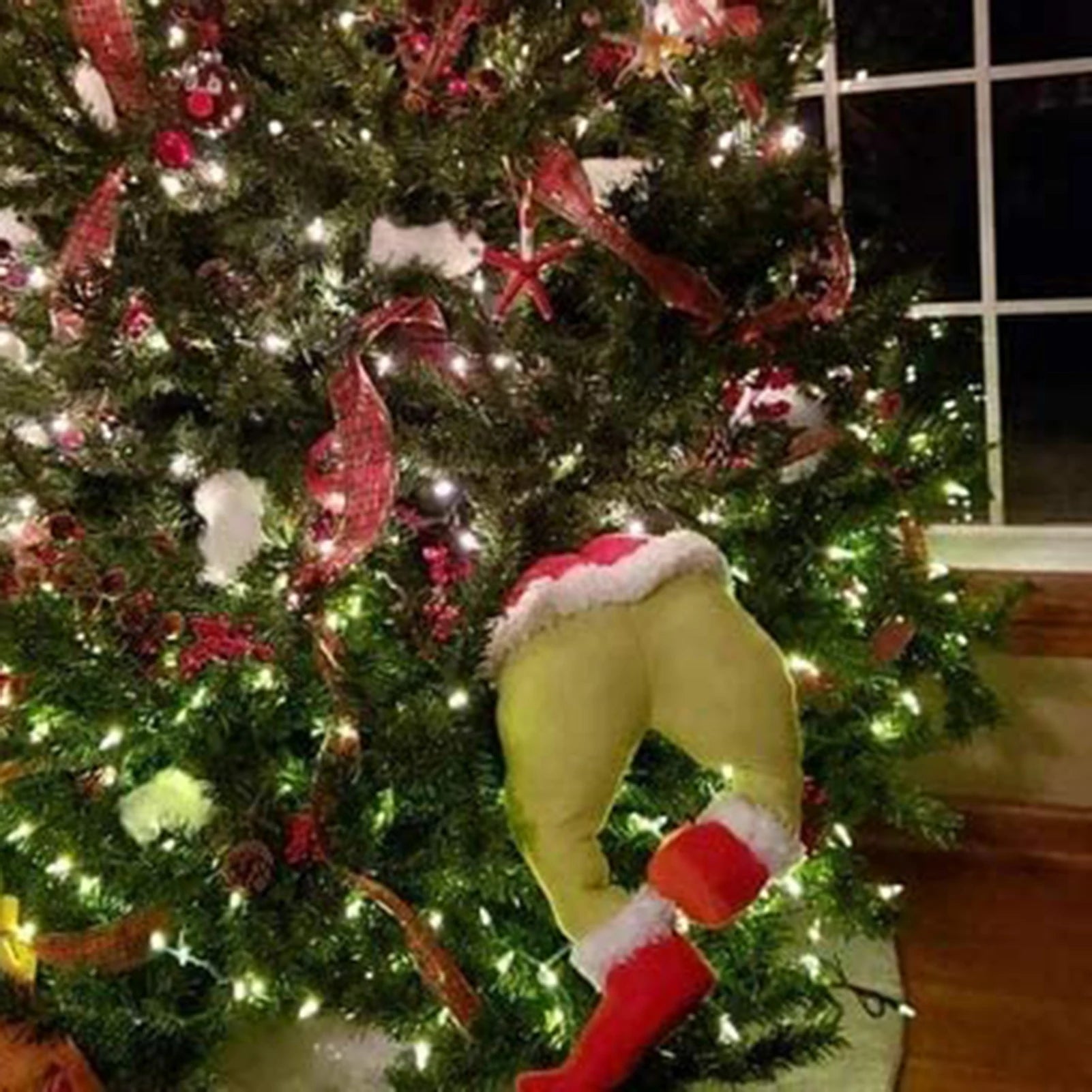 17.72inch Christmas Thief Wreath,Christmas Elf Leg Wreath, Christmas Burlap Wreath, Holiday Decoration
