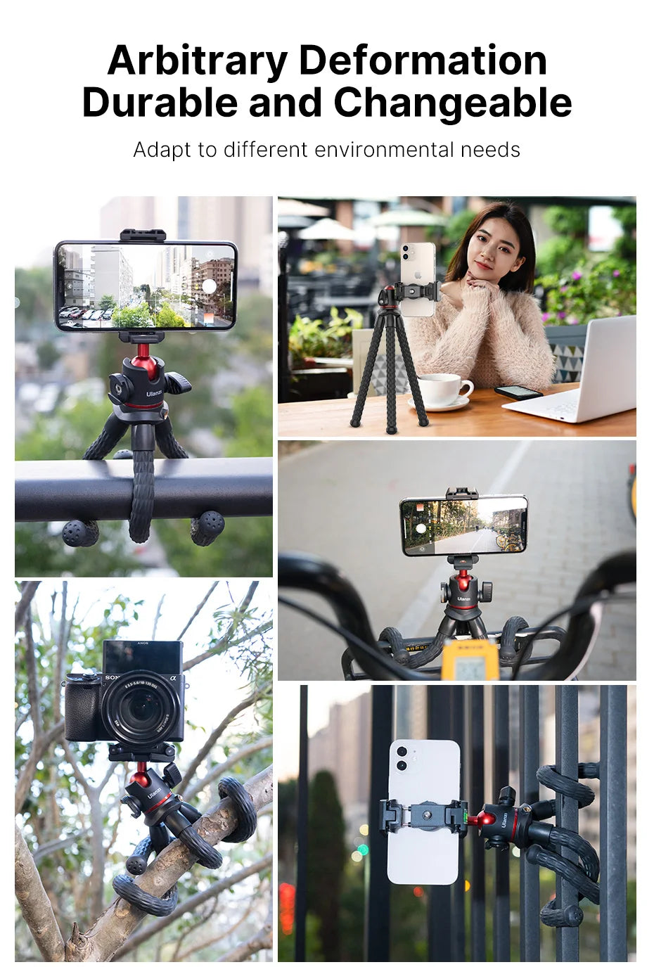 Ulanzi MT-33 Flexible Octopus Tripod for Phone Camera DSLR 2in1 Design Tripod With Phone Holder Side Cold Shoe 1/4'' Screw