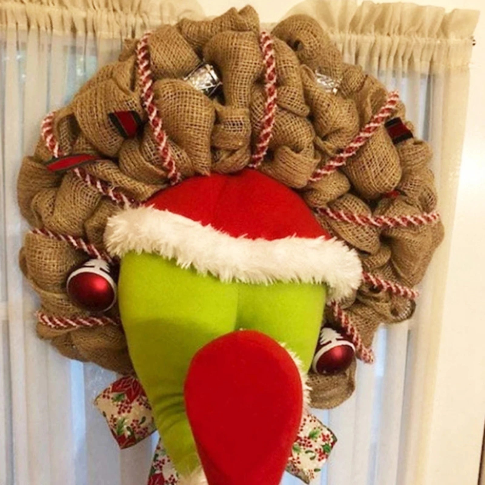 17.72inch Christmas Thief Wreath,Christmas Elf Leg Wreath, Christmas Burlap Wreath, Holiday Decoration