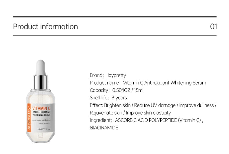 JoyPretty Vitamin C Whitening Skin Care Set Glutathione Face Cream Emulsions Serum Skin Whitener Korean Skin Care Products 5PCS
