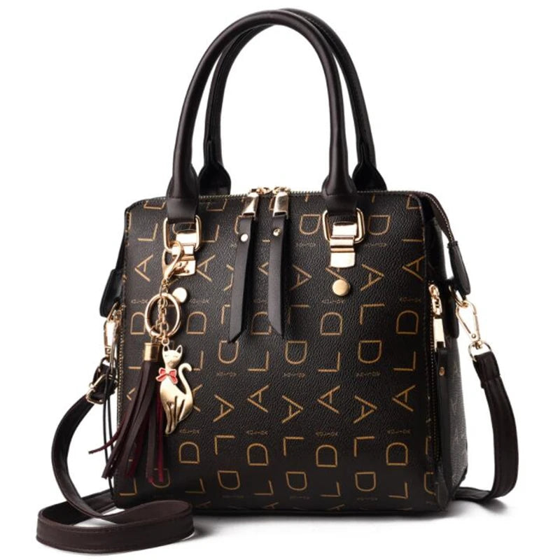 Fashion English Letter Handbag Women PU Leather Tassel Top-handle Bag Luxury Shoulder Bag Large Capacity Lady Tote Design Purse - You Offer