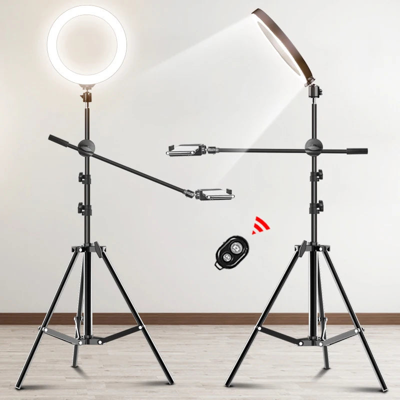 26CM Photography Led Video Ring Light Circle Fill Lighting Camera Photo Studio Phone Selfie Lamp With Tripod Stand Boom Arm