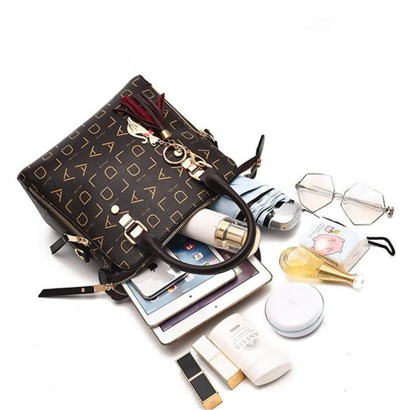 Fashion English Letter Handbag Women PU Leather Tassel Top-handle Bag Luxury Shoulder Bag Large Capacity Lady Tote Design Purse - You Offer