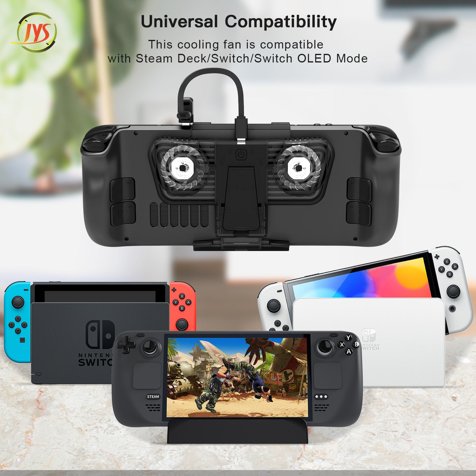 Cooling Fan with Bracket Dual C-port Adapter for Steam Deck Nintendo Switch Nintendo Switch OLED Host JYS-SD006