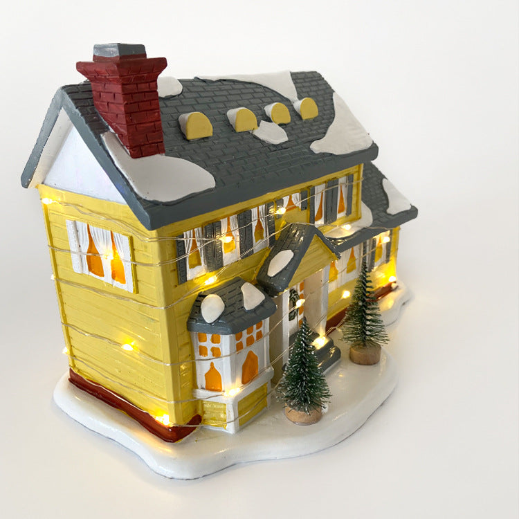 Brightly Lit Building Christmas Santa Claus Car House Village Holiday Garage Decoration Griswold Villa Home Desktop Figurines