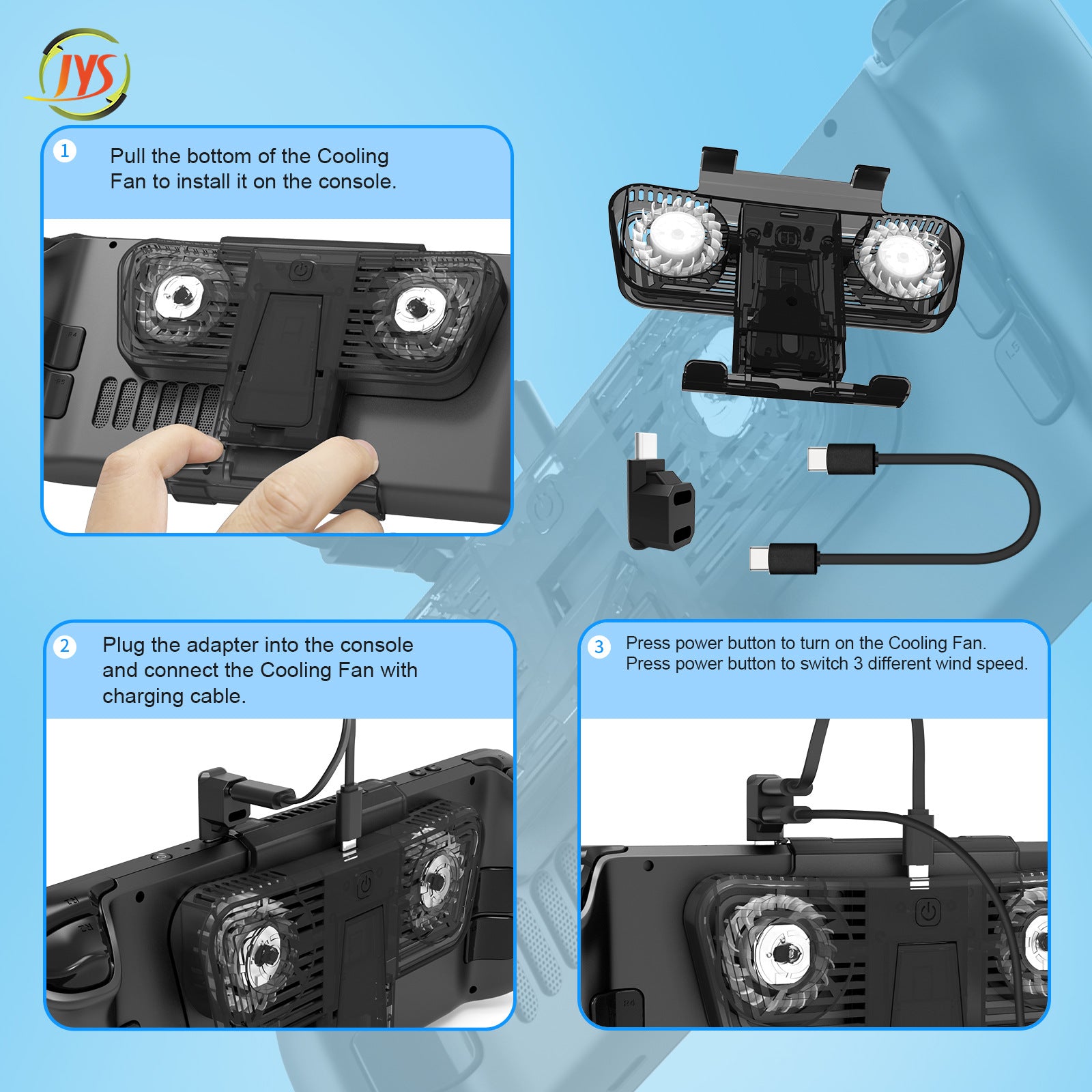 Cooling Fan with Bracket Dual C-port Adapter for Steam Deck Nintendo Switch Nintendo Switch OLED Host JYS-SD006