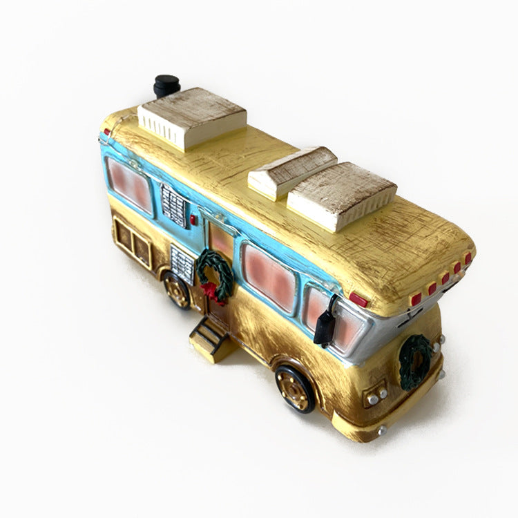 Brightly Lit Building Christmas Santa Claus Car House Village Holiday Garage Decoration Griswold Villa Home Desktop Figurines