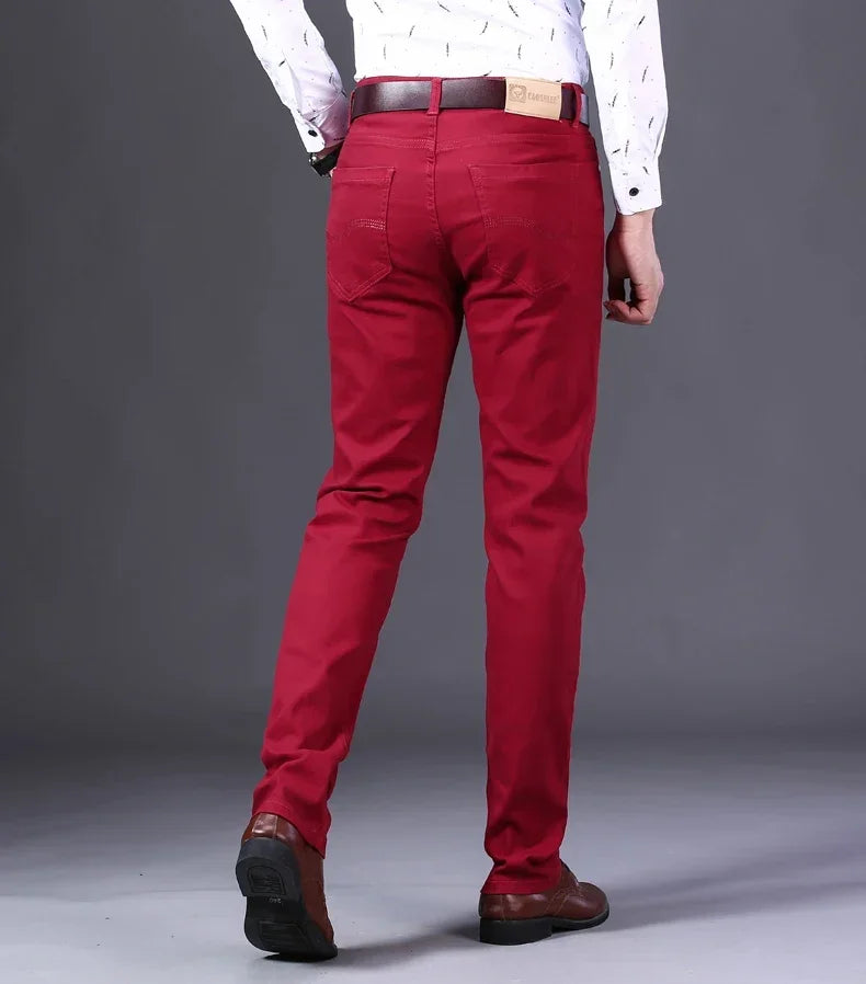 Men's Jeans Pure White Fashion Elastic Slim Youth Slimming Straight Leg Male Pants Business Casual Middle Age High End Trousers - You Offer