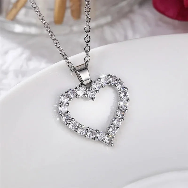 CAOSHI Eternal Heart Shaped Necklace Sparkling Zirconia Accessories for Lady Chic Simple Style Jewelry Romantic Confession Gifts - You Offer