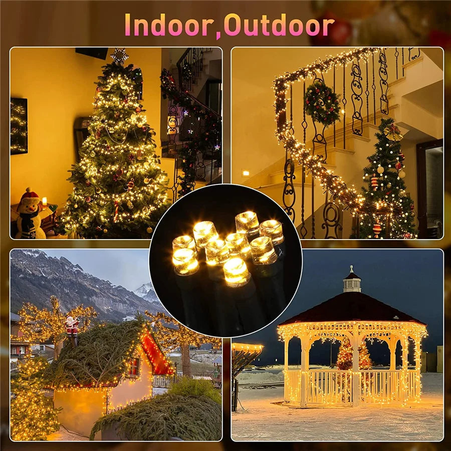 30M 1500LED Christmas Garland String Lights Outdoor 8 Modes Firecrackers Fairy Lights for Garden Party Wedding New Year Decor