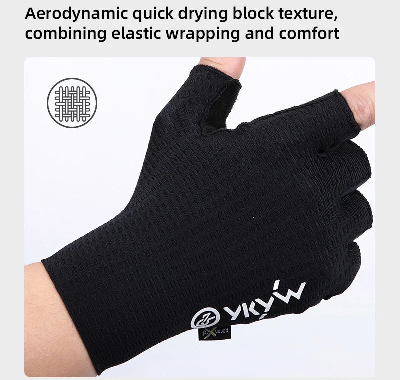 YKYWBIKE 2025 Cycling Sports Gloves PORON XRD Sponge Summer Road Bike Gloves Shock-Absorbing Bicycle MTB Half Finger Gloves