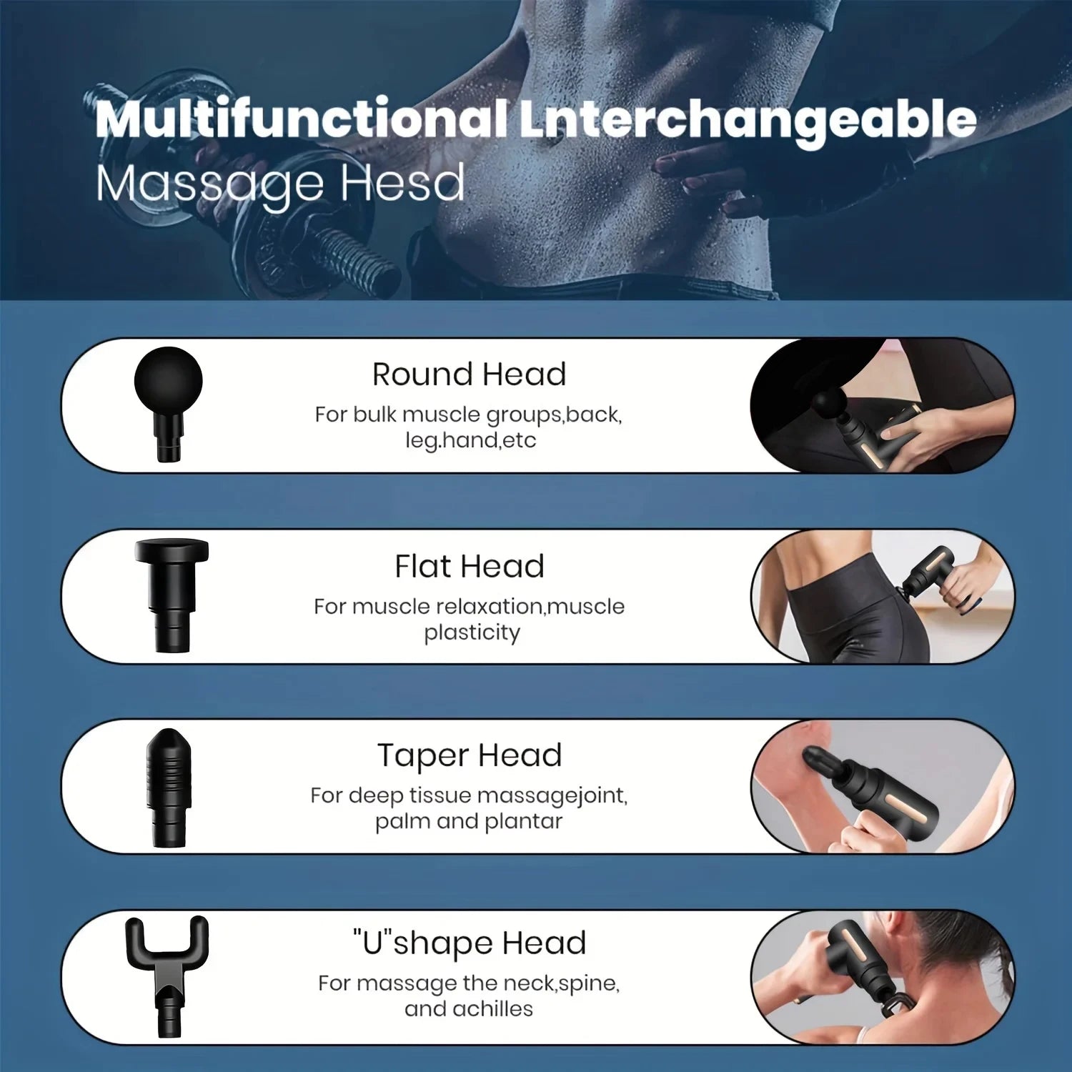 Portable Fascia Massage Gun Deep Tissue Massager Body Muscle Relaxation with LED Touch Screen 4 Replaceable Massage Heads - You Offer