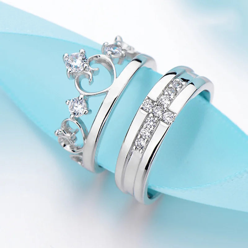 2Pcs 925 Sterling Silver Couples Ring Sets Light Polishing Simple Ring for Woman Man Classic Wedding Fine Jewelry Circle - You Offer