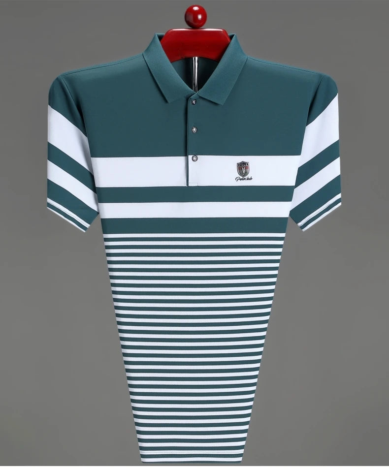 High quality fashion striped short sleeve polo shirt men's luxury brand embossed design summer new breathable T-shirt golf top