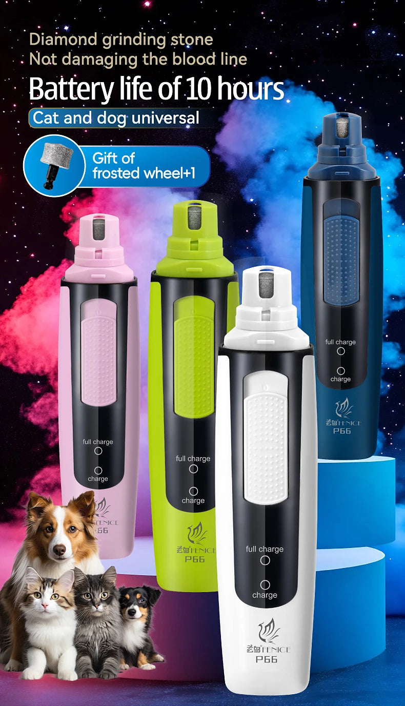 Fenice P66 USB Charging Electric Nail Grinder Rechargeable Quiet Pet Nail Clippers with Free Grinding Wheel for Dogs/Cats/Pets