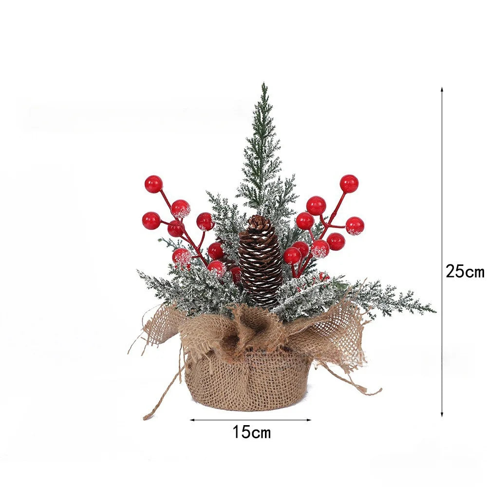 SRETNO Mini Christmas Trees Desktop Ornament Red Fruit Pine Pagoda Artificial Plants Christmas Decorations Arbolitos De Navidad