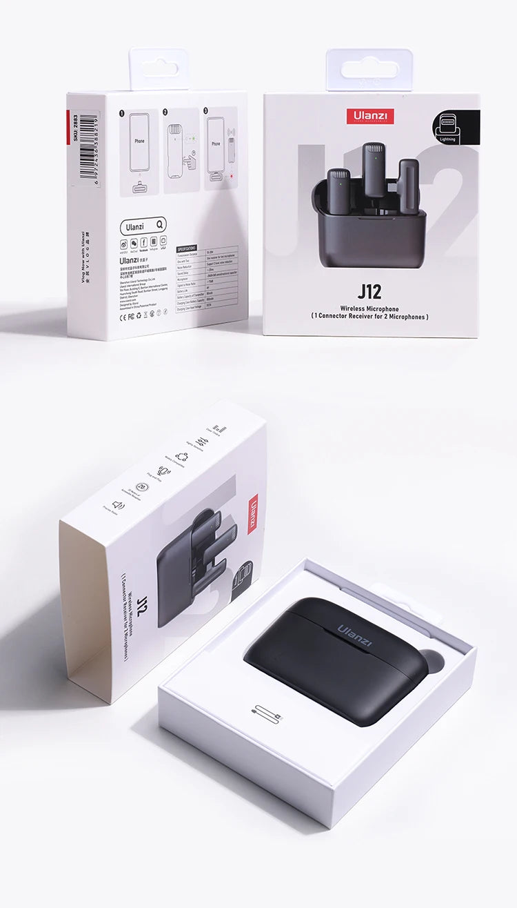 Ulanzi J12 Wireless Lavalier Microphone Audio Video Recording Mini Mic Plug Play For Smartphone Android iPhone Live Broadcast