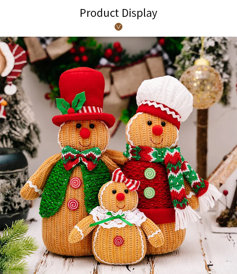 3pc Christmas Decorations Gingerbread Man Doll Ornaments Family Of Three Holiday Gifts Home Decoration Window Desktop Ornaments
