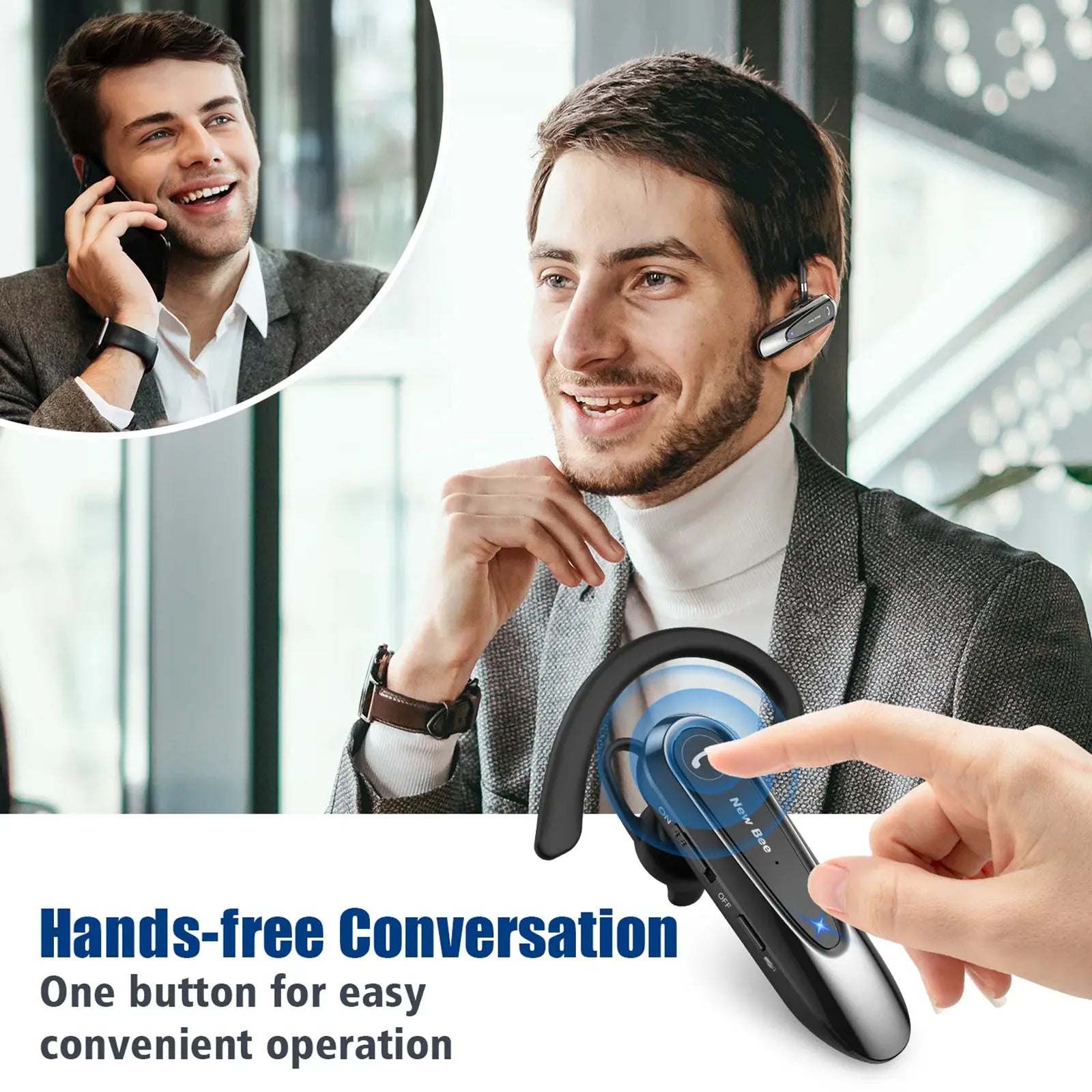 LC-B45 Bluetooth 5.0 Headset Single In-Ear Wireless Earphone Hands-Free with Mic CVC8.0 Noise Cancelling Talk For Driving