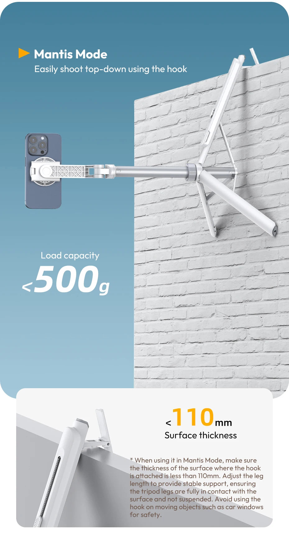 Ulanzi TT88 Overhead Selfie Stick Wireless Tripod Magsafe&Phone Clip for iPhone 16 15 14 13Android with Hook for Overhead Shoot