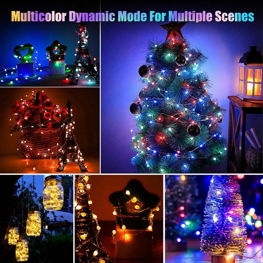 20M 200LEDs Smart App Control Christmas Tree String Light Outdoor USB Remote BT RGB Fairy Lights Garland for Wedding Party Decor