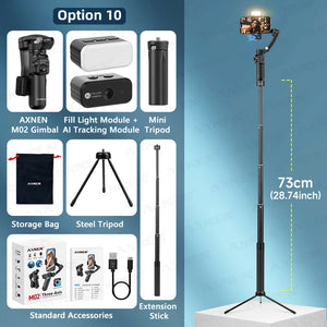 AXNEN M02 Gimbal Smartphone Stabilizer 3-Axis Anti-shake Video Record Handheld Selfie Gimbals for iPhone Android Face Tracking