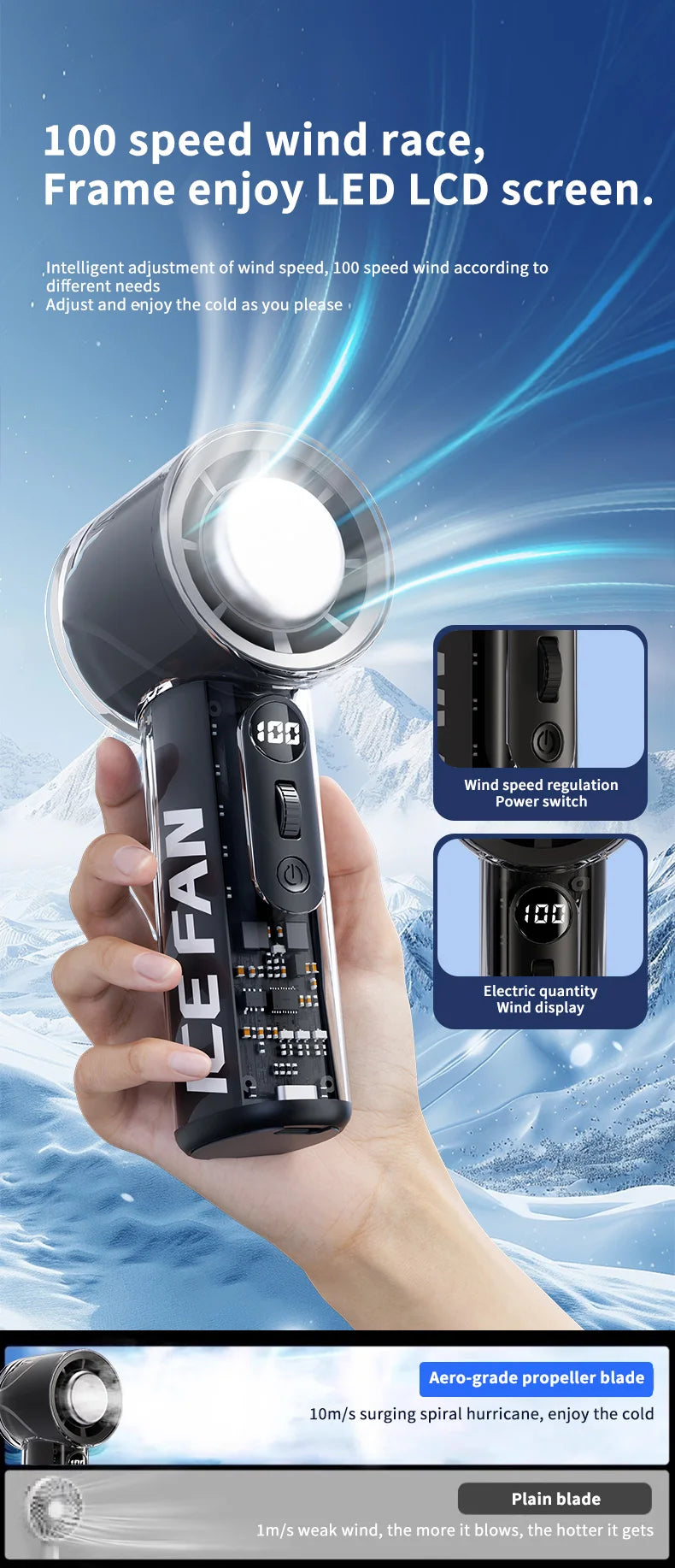 2025 New Mini Semiconductor Refrigeration Handheld Fan USB Portable 3000mAh Cooling High-speed Ice Pack Handheld Electric Fan
