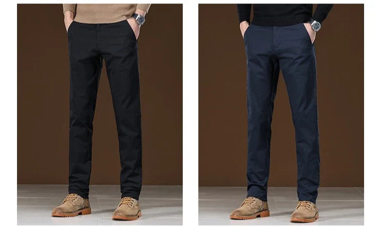 Winter Fleece Men's Casual Pants Business Straight Thick Warmth Fashion Velvet Trousers Classic Solid Color Slim Plush Pants