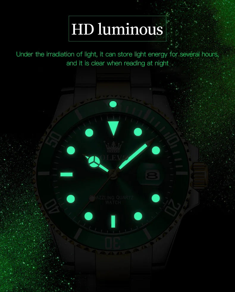 OLEVS Mens Quartz Watches Top Brand Luxury Business Waterproof Luminous Large Dial Men Wristwatches Sports Stainless Steel Watch - You Offer