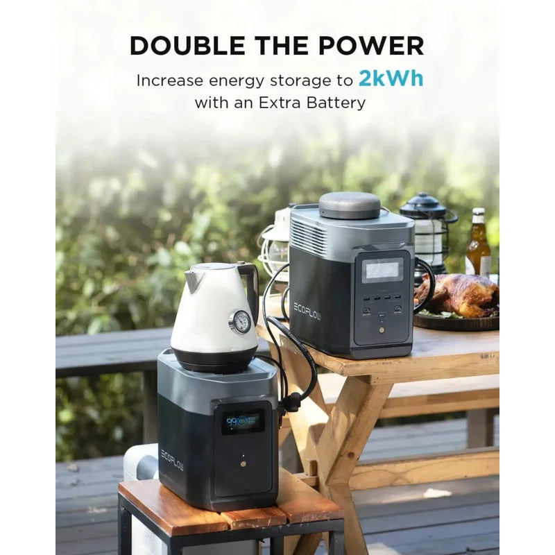 Portable Power Station DELTA2 with Smart Extra Battery, Expand Capacity from 1024Wh to 2048Wh, Solar Generator for Home Backup