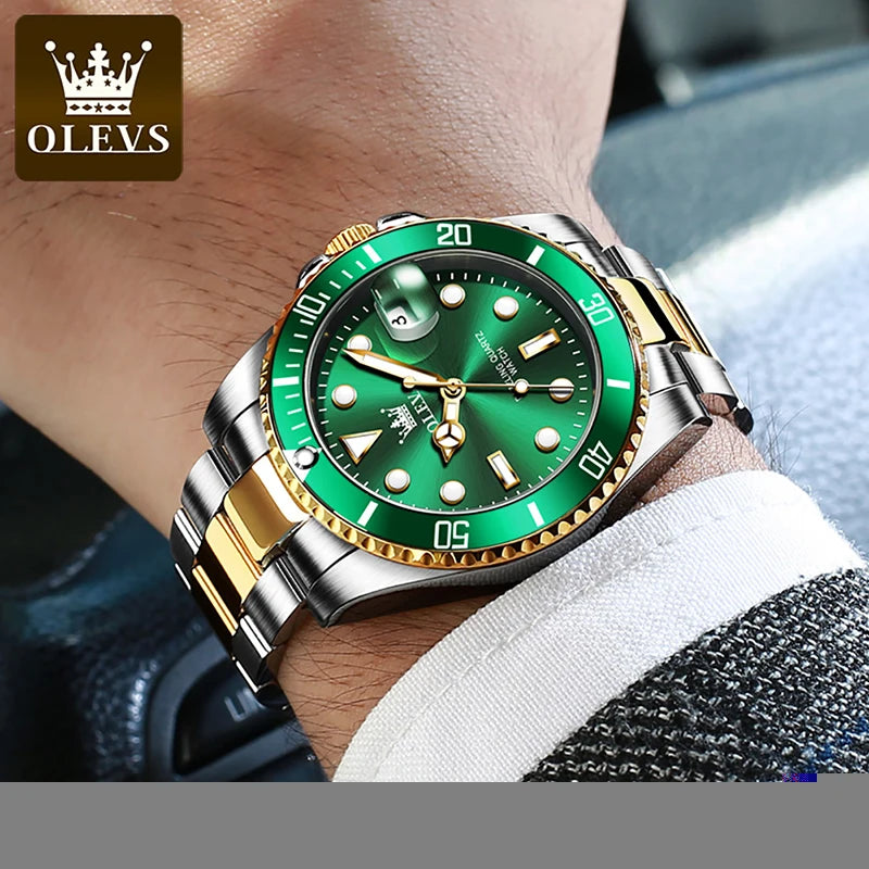 OLEVS Mens Quartz Watches Top Brand Luxury Business Waterproof Luminous Large Dial Men Wristwatches Sports Stainless Steel Watch - You Offer