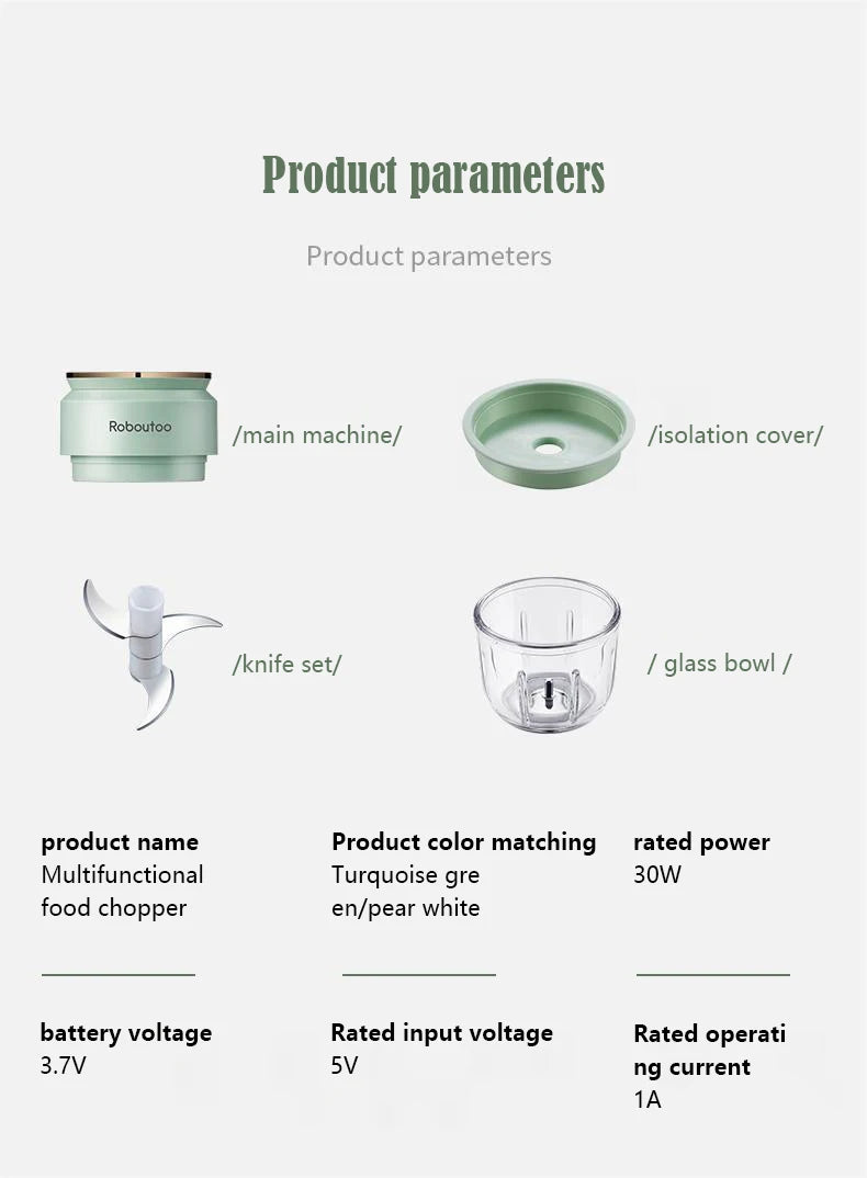 Mi Glass Electric Garlic Crusher Portable Fresh Meat Chopper USB Charging Ginger Chili Vegetable Masher Machine Kitchen Tool