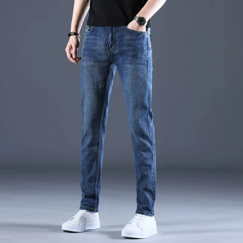 Men's Fashion Straight Leg Jeans Men's 2025 Spring Autumn New Elastic Slim Fit Pants Comfortable  Soft Business Denim Pants Men - You Offer
