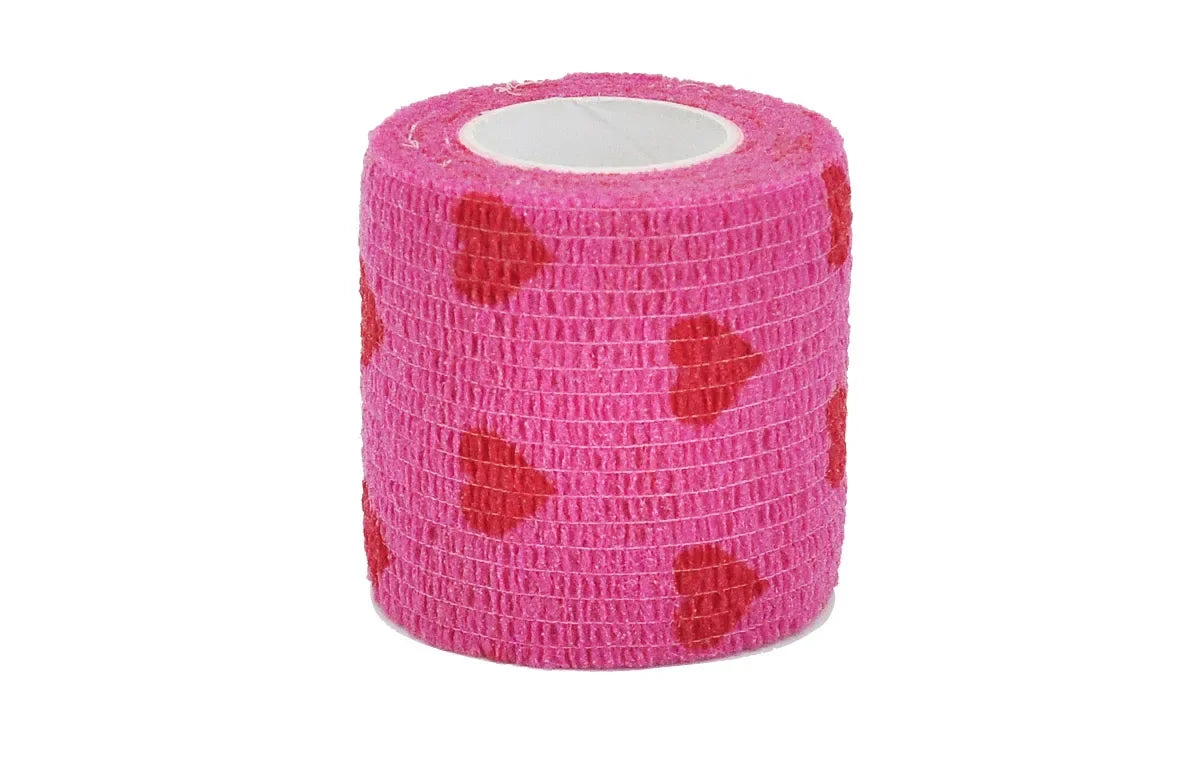 1/6/10Pcs  Red love heart  Printed Self Adhesive Elastic Bandage 4.8m Sports Wrap Tape for Finger Joint Knee