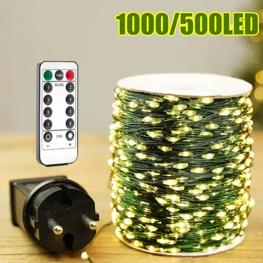 LED Green Wire Led String Fairy Lights US/EU Plug 110V/220V Waterproof LED Christmas Tree Holiday Home Garden Decoration Xmas