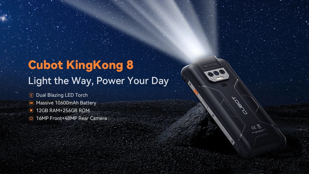 Cubot KingKong 8 Smartphone (6+6GB) RAM+256GB ROM 10600mAh Battery Dual LED Torch 48MP Rear Camera NFC Fingerprint Mobile Phone