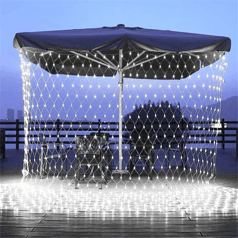 EU Plug Led Net Mesh String Lights 220V Street Garlands Christmas Decorations Outdoor New Year Wedding Party Garden Bush Decor
