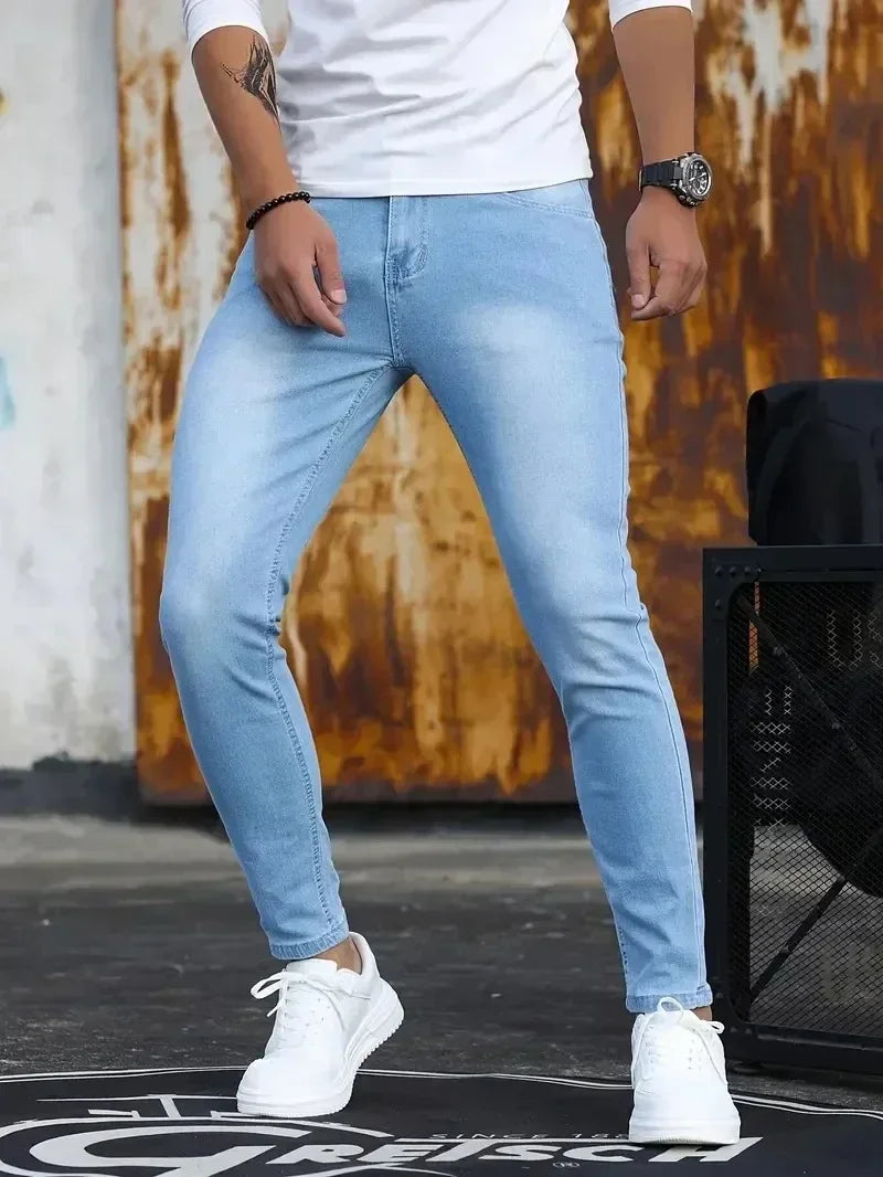 2025 - 2026 Spring New Mens Slim Fit Classic Skinny Jeans Casual Street Style Casual Mens Skinny Jeans Male Slim Fit Pencil Denim Blue - You Offer
