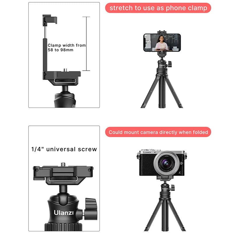 Ulanzi MT-34 81.5CM Extendable Tripod for Phone Camera DSLR 2in1 Tripod Selfie Stick With Phone Holder Ballhead 1/4'' Port