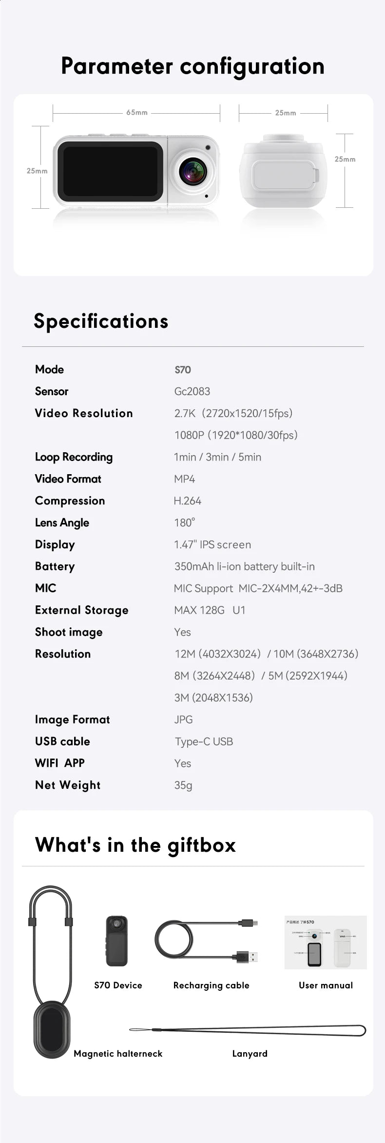 Xiaomi Youpin 1.47" IPS Screen Action Camera 2.7K Video Thumb Camera with 180°Rotatable Lens Support Wi-Fi Magnetic Attachments