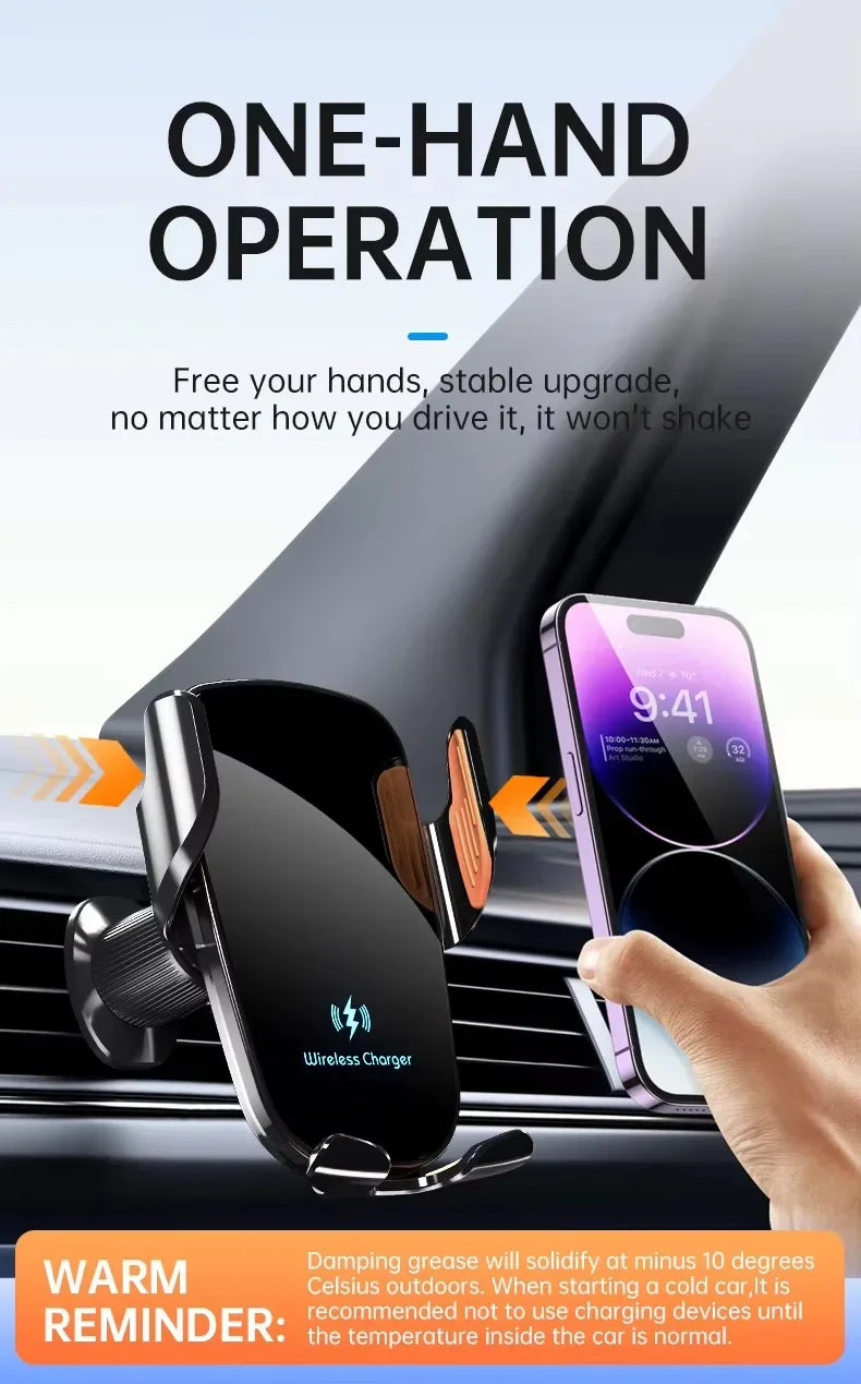 UYUXIO  Wireless Car Charger Air Vent Fast Charging Phone Holder in Car for iPhone 16 Pro Max 15 14 12 13 Samsung Android Phones