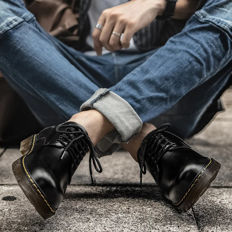 Men's casual leather low-top heightening large-head work boots breathable versatile British cow tendon sole derby shoes