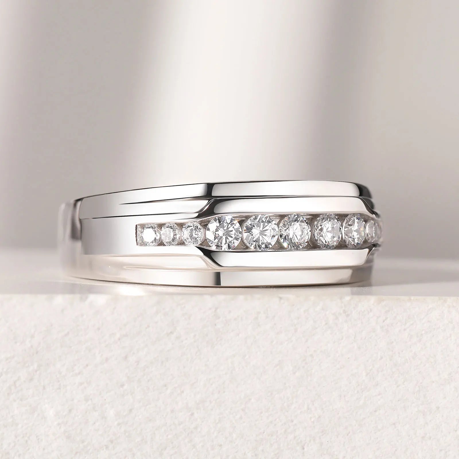 Newshe Full Moissanite Wedding Band for Men 925 Sterling Silver Engagement Rings Pave Round Eternity Promise Ring Size 7-13 - You Offer