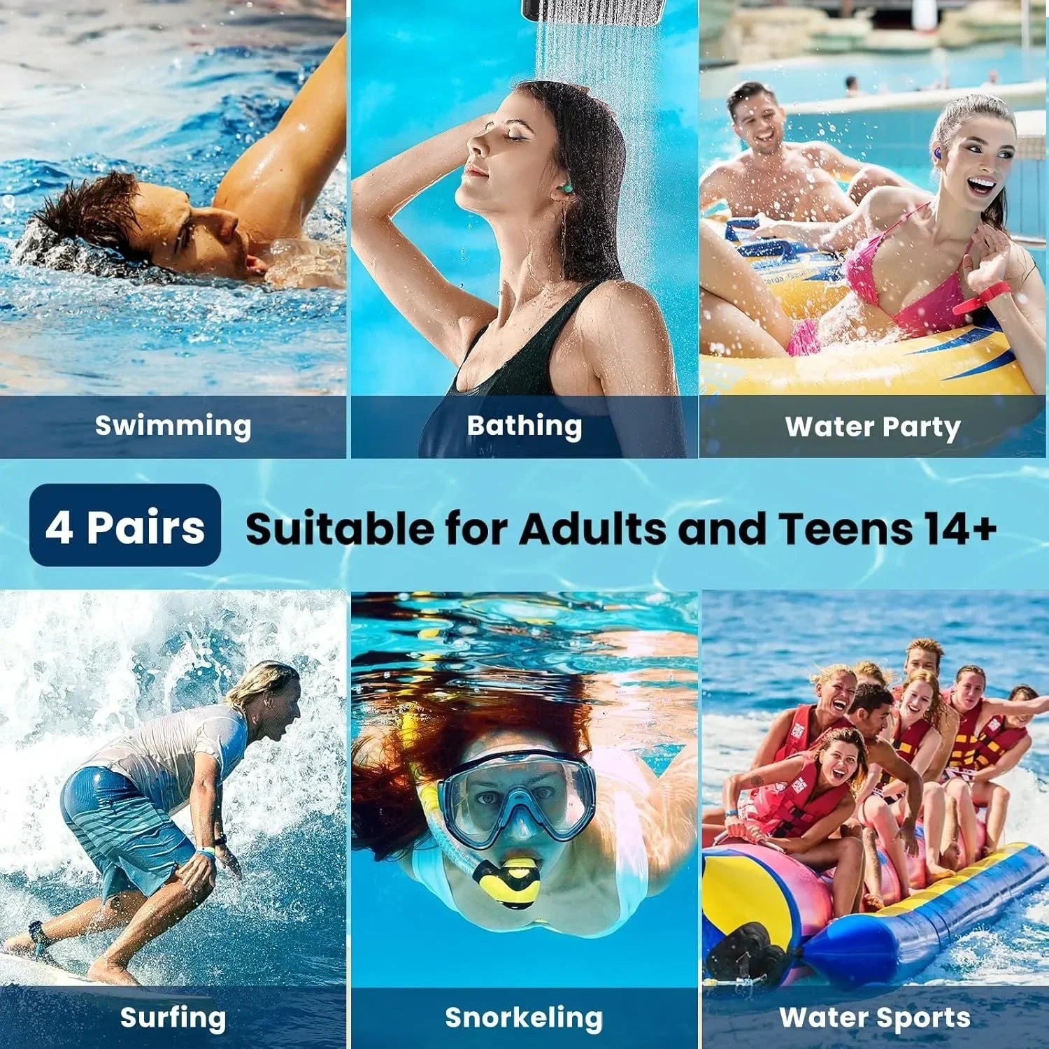 4 pairs of reusable silicone swimming earplugs for men and women to protect their ears from water - You Offer