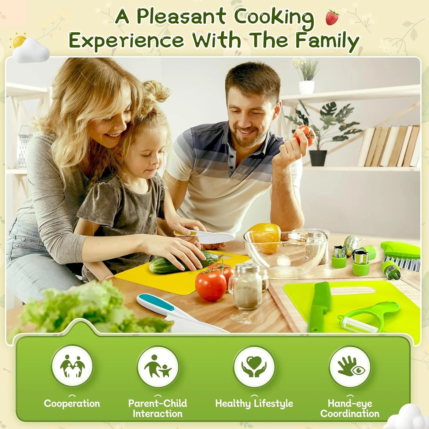 17PCS Kids Cooking Sets Real Cooking Montessori Kitchen Toys for DIY Plastic Kitchen Accessories Tools Toddlers Kids Safe Knives - You Offer