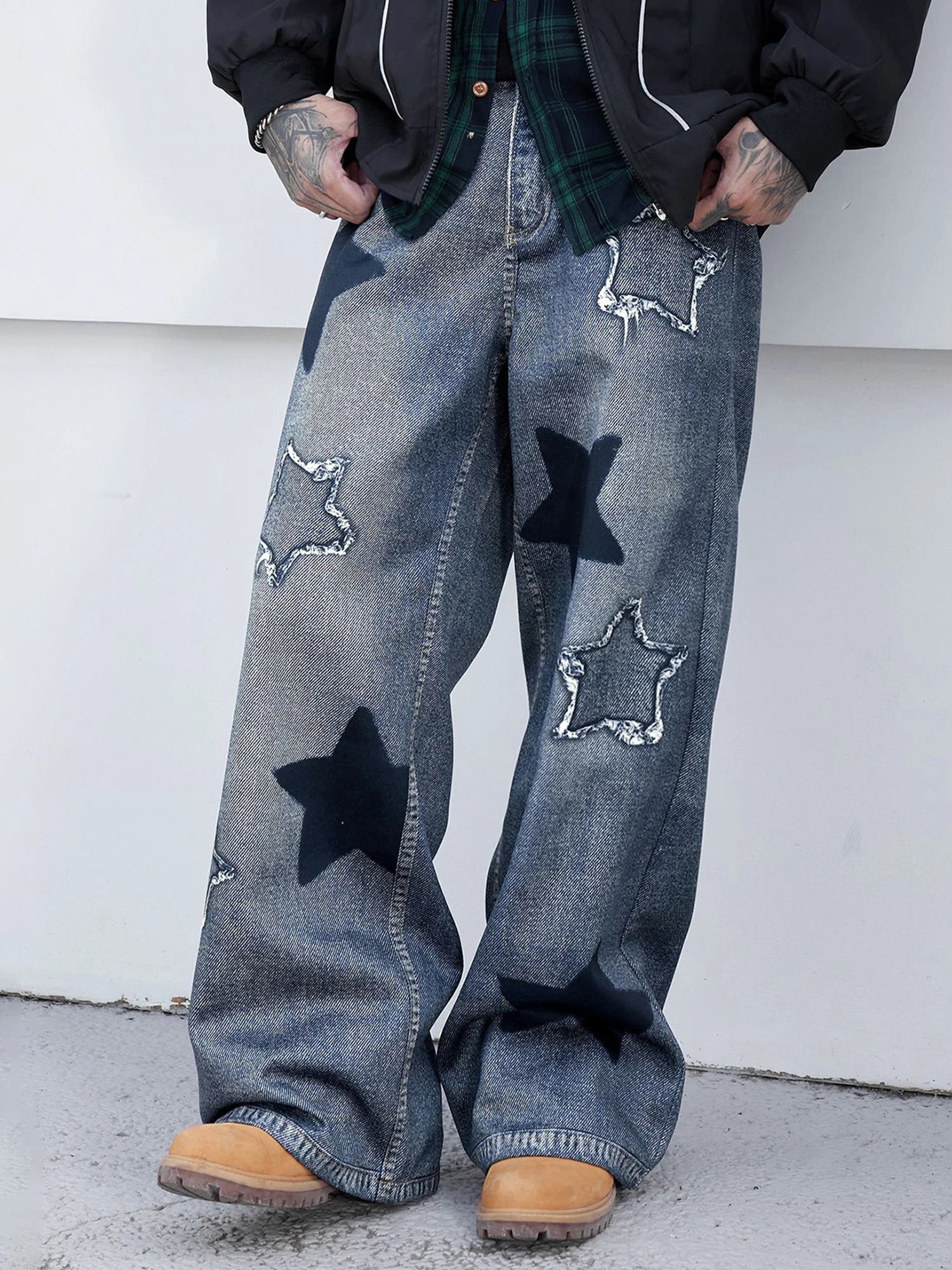 2026 Collection Men Jeans Urban Cool Stars Embroidery Loose Casual Jeans Trousers Streetwear for Daily Party - You Offer