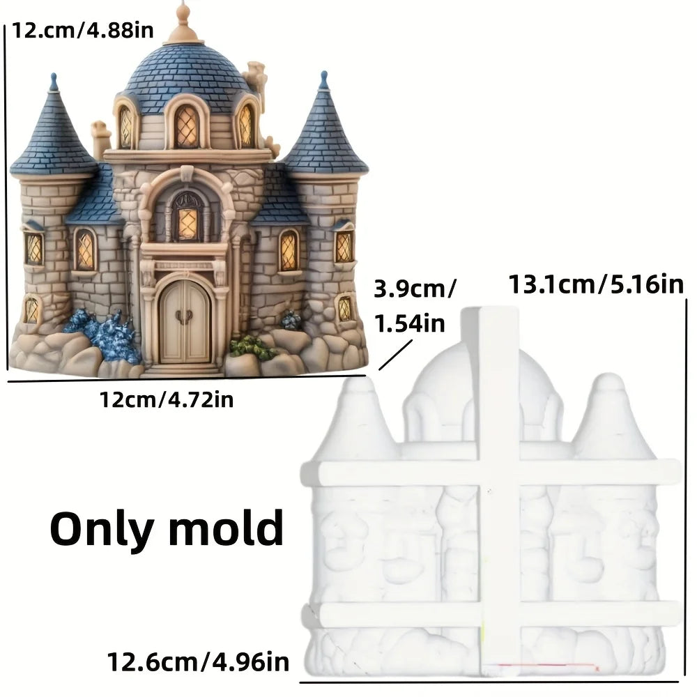 Magic House Relief Cylinder Candle Silicone Mold Halloween Gift Magic Elf Castle Cylinder Resin Mould Devil House Gypsum Molds