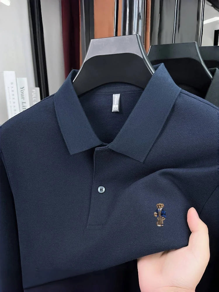 100% pure cotton men's trendy luxury brand autumn long sleeved polo shirt designer teddy bear embroidery business casual T-shirt