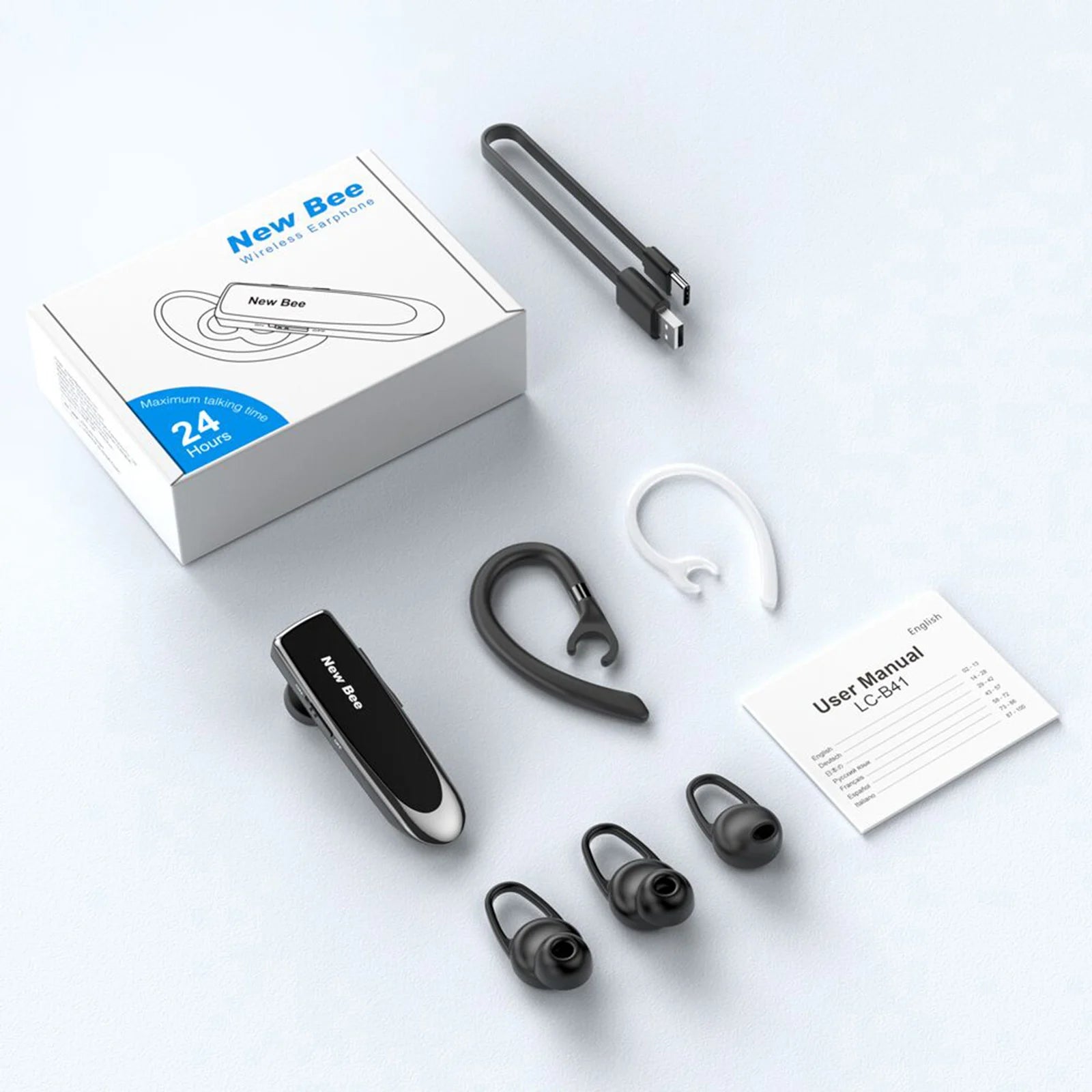 NEWBEE Single Wireless Bluetooth Headset Earphone Noise Cancelling Mic Sports Headphone Hands-Free Earbuds 24 Hrs Driving Office