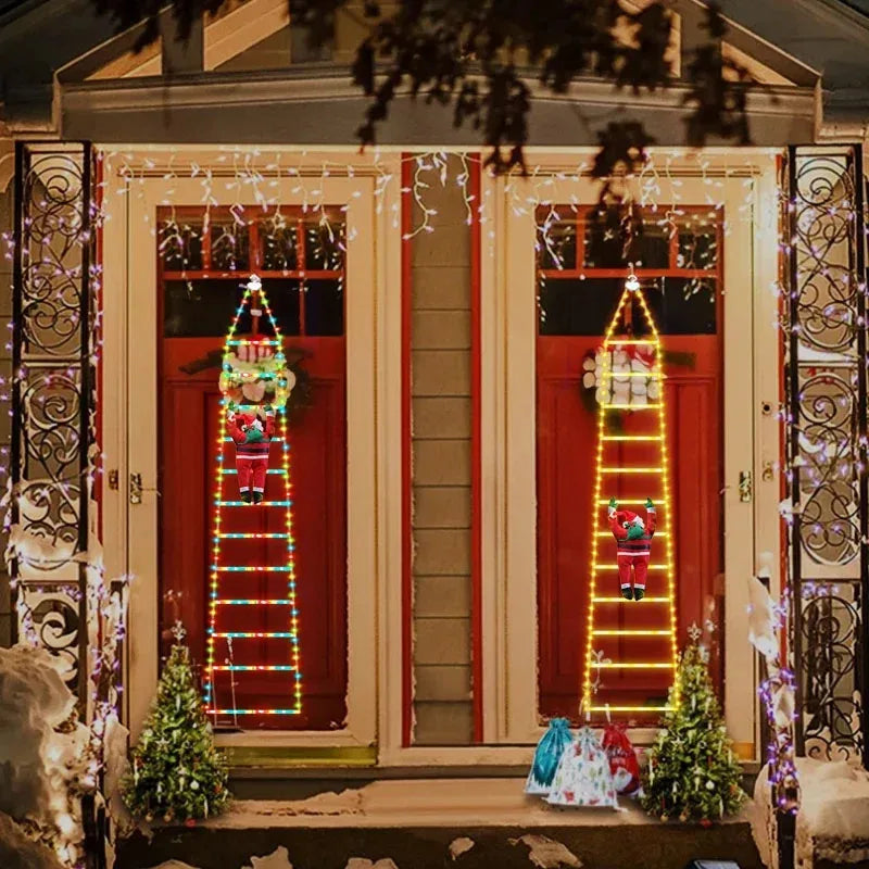 LED Christmas Decorations Fairy lamp Santa Claus Climbing Ladder Light USB Plug 8 Modes for Home Holiday Wall Window Xmas Decor